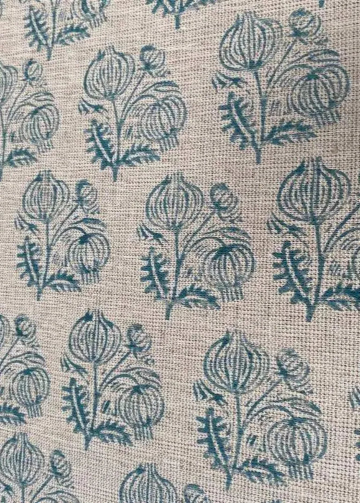 Jessy Big Flower Block Print Handloom Thick Linen Fabric for Upholstery - Maple Village Lane