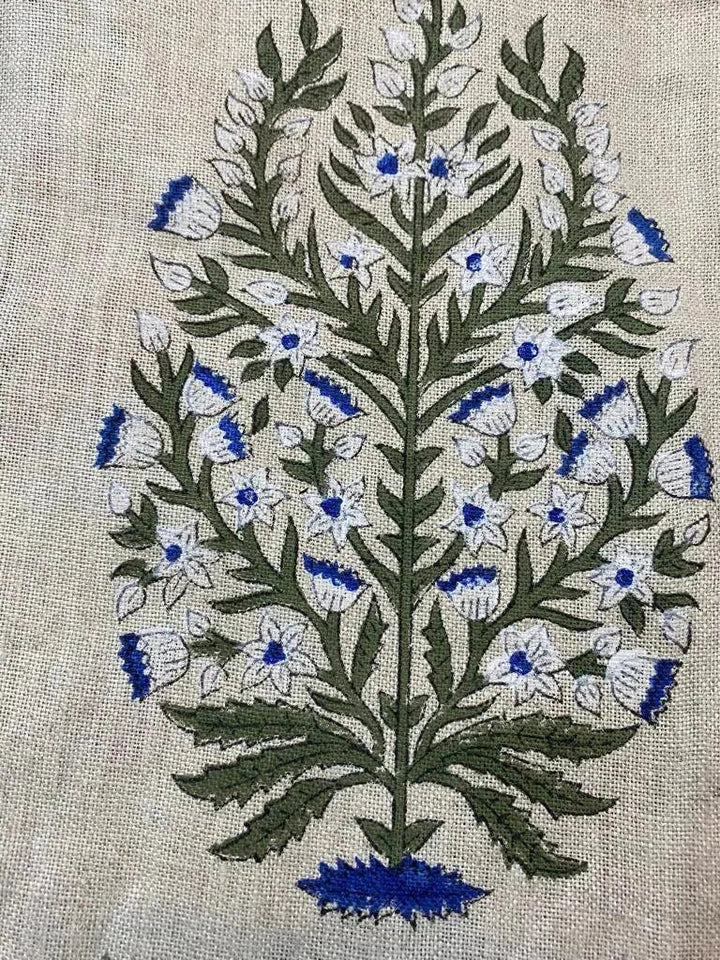 Flower Heavy linen fabric designer Indian hand block print heavy fabric pillowcases thick linen upholstery block printing art table - Maple Village Lane
