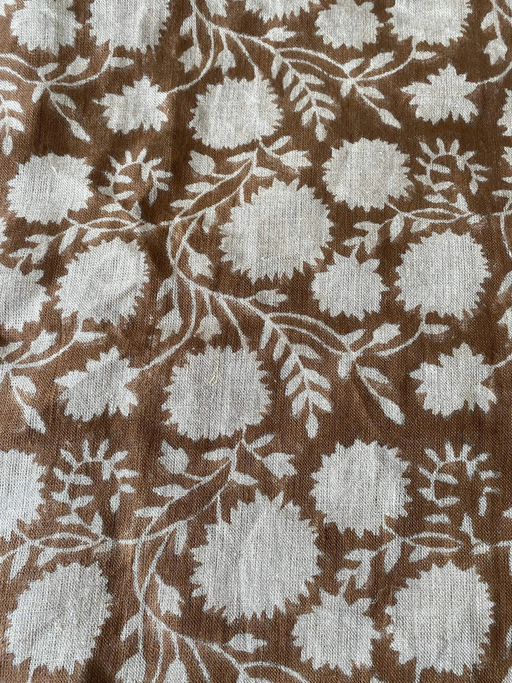 Zaples Block Print Linen Designer Fabric for Upholstery, Curtains and more - Maple Village Lane