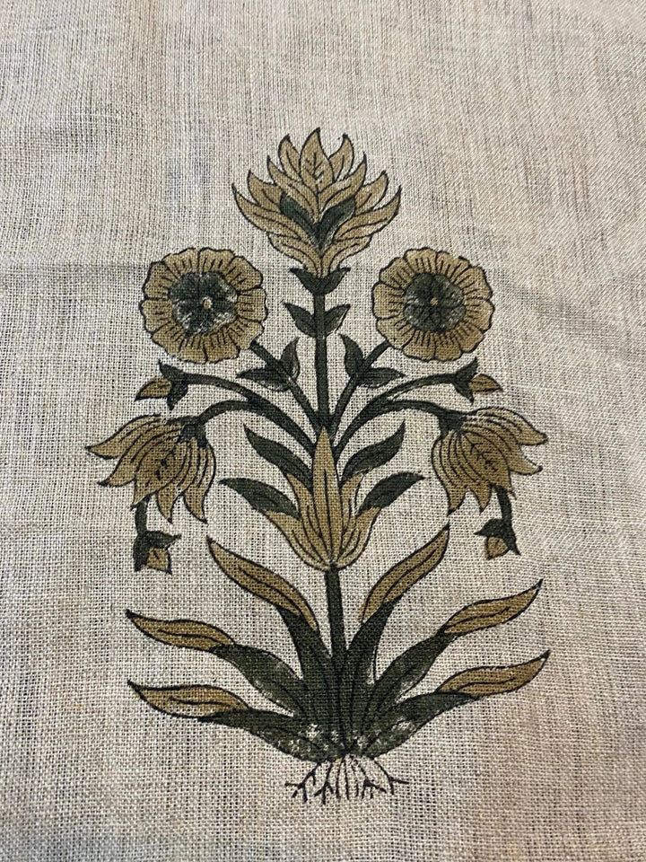 58" inches Hand Block Printed Linen Fabric , Home Decor Best Linen Fabric for decor, pillows ,upholstery, curtain - Maple Village Lane