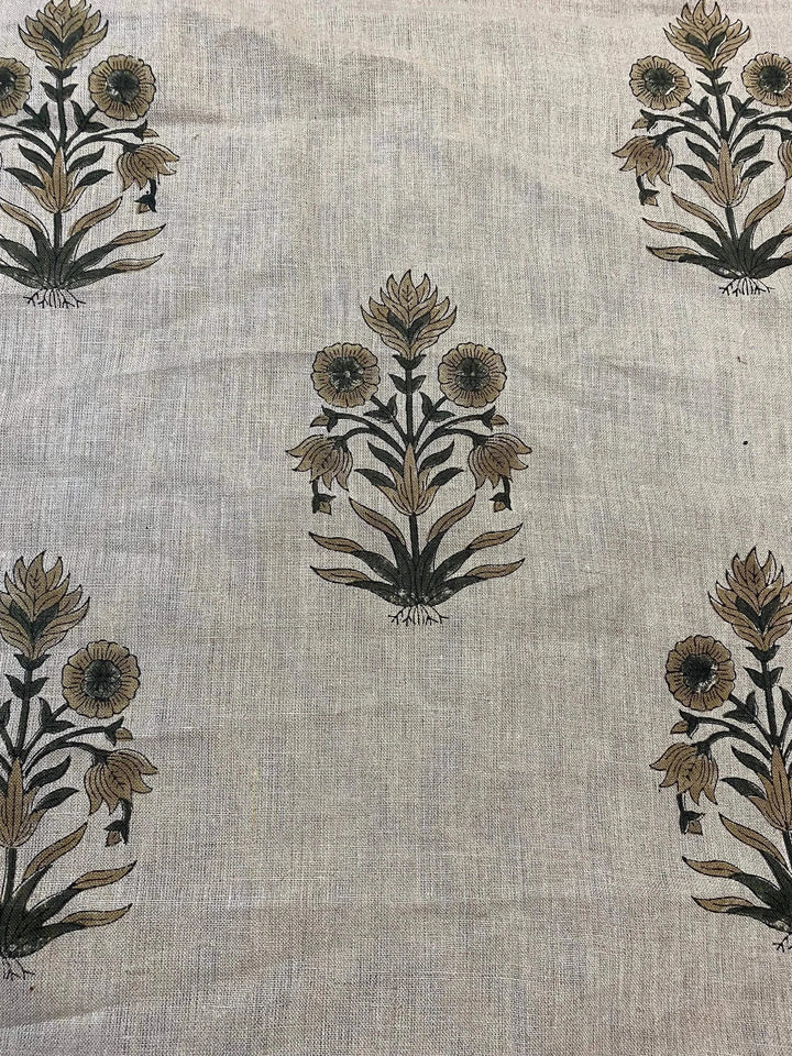 58" inches Hand Block Printed Linen Fabric , Home Decor Best Linen Fabric for decor, pillows ,upholstery, curtain - Maple Village Lane