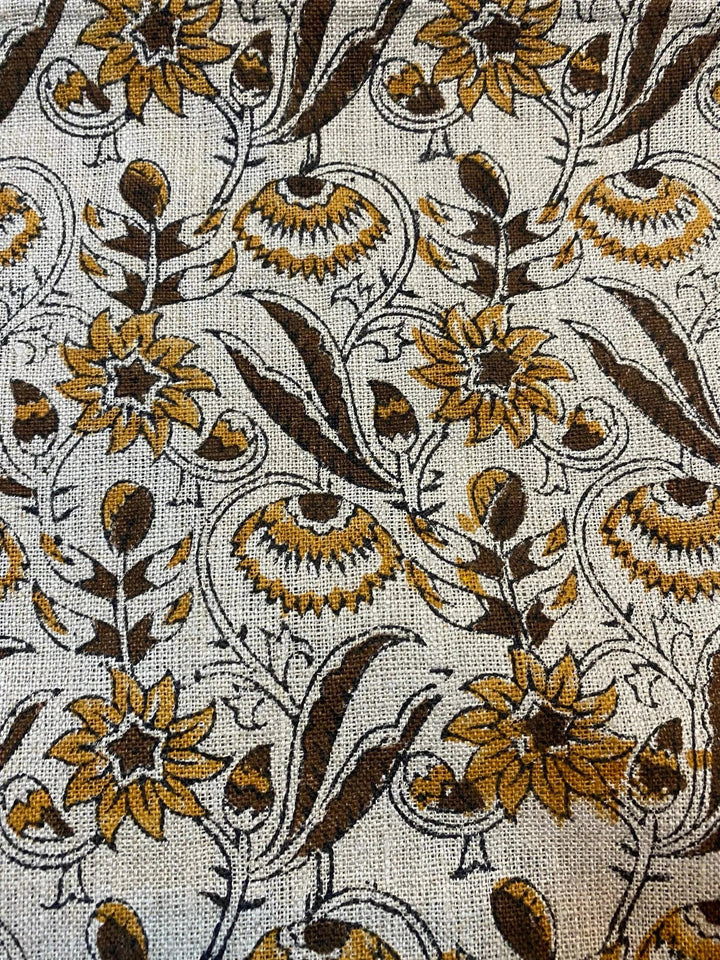 58" inches Hand Block Printed Linen Fabric , Home Decor Best Linen Fabric for decor, pillows ,upholstery, curtain - Maple Village Lane