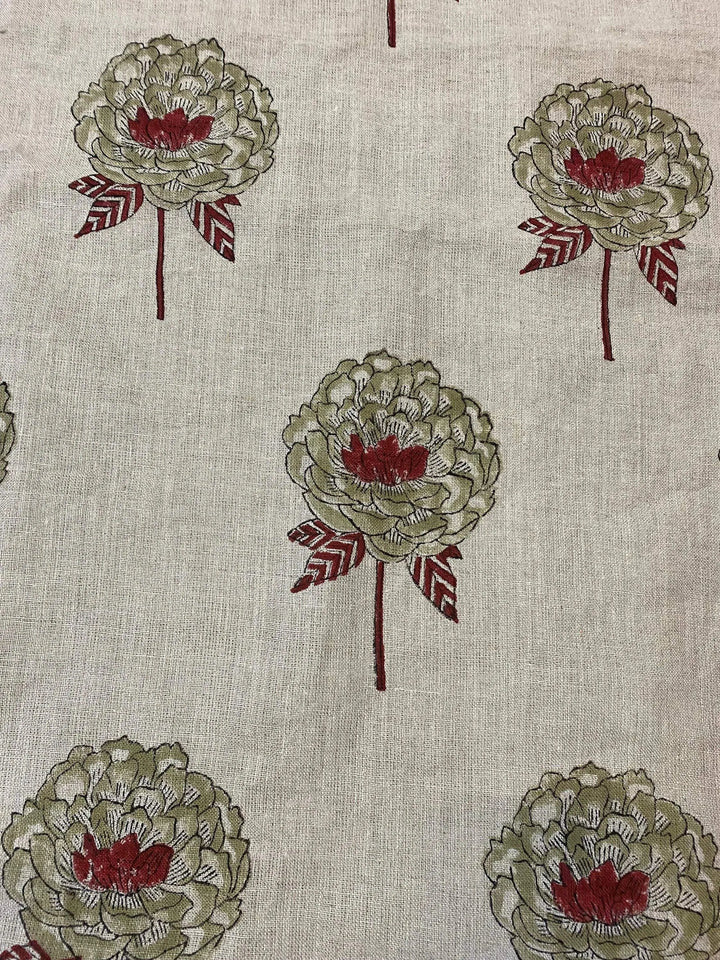 58" inches Hand Block Printed Linen Fabric , Home Decor Best Linen Fabric for decor, pillows ,upholstery, curtain - Maple Village Lane