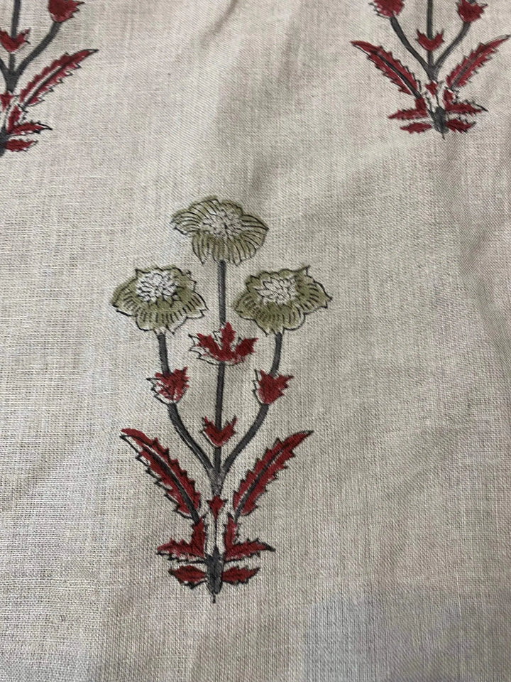 58" inches Hand Block Printed Linen Fabric , Home Decor Best Linen Fabric for decor, pillows ,upholstery, curtain - Maple Village Lane